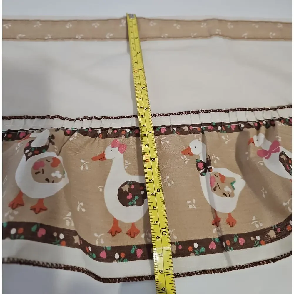 Geese 3 Pc Kitchen Curtain Set Valance Panels Cottagecore Country Bow Vintage